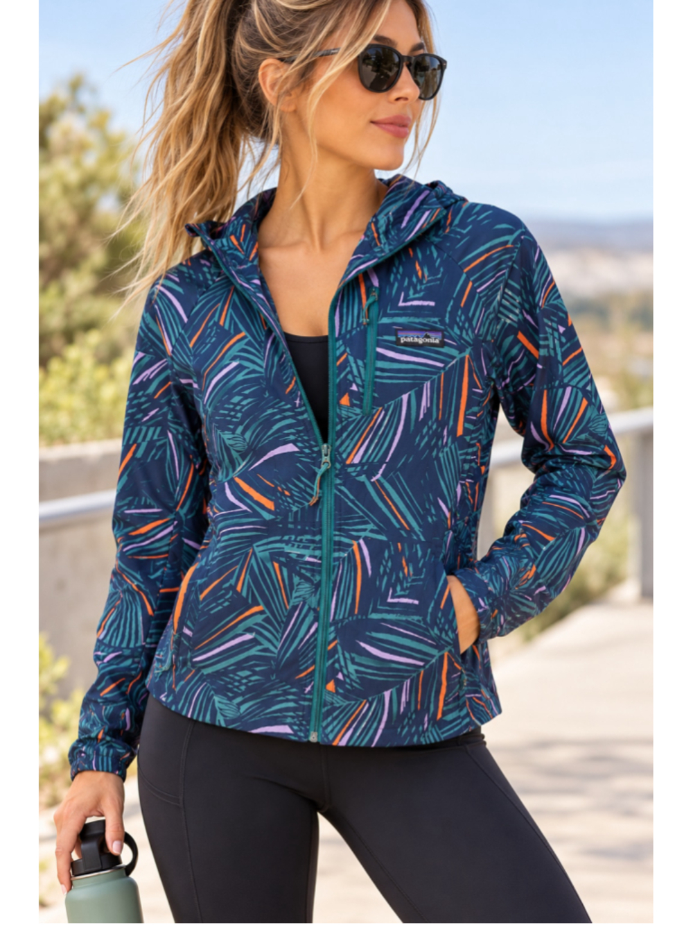 Patagonia Women’s Houdini Jacket XS Tropical Fern Print Lightweight Hooded Zip